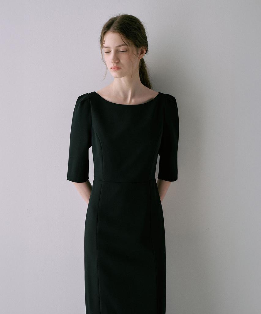 Lamerei Classic Boat-Neck Dress[Lmbfspdr809]-Black