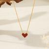 French Vintage Red Heart Pendant Necklace Adjustable Chain Women Electroplated Jewelry Light Luxury Gift