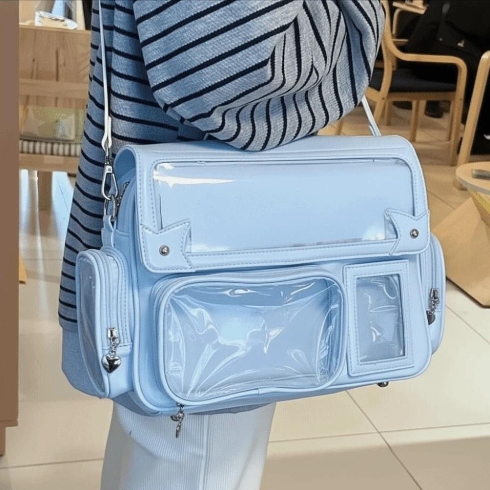 Transparent Convertible Ita Backpack PVC Solid Color Kawaii Uniform Bag Ita Waterproof PU Leather Clear Window Plushie Bag