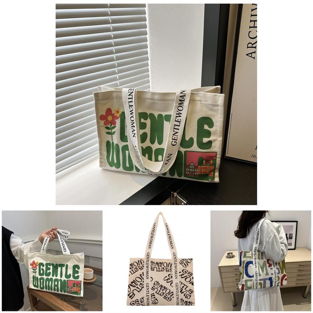 Large Capacity Stylish Canvas Tote Bag With Vibrant Letter Print Design For Everyday Use