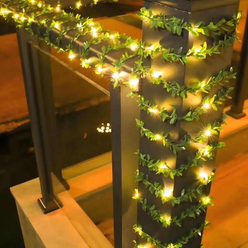 Christmas Decoration Artificial Garland LED String Lights Simulated Green Leaf Tree Vines Suitable for Holiday DIY Handmade Decoration Battery Powered