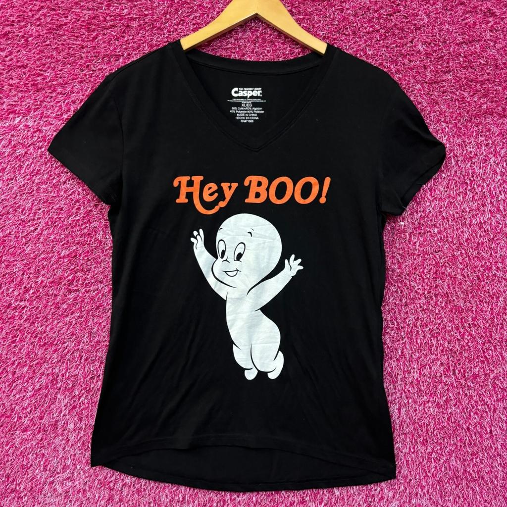 T-shirt da donna con scollo a V del Fantasma Amichevole Casper