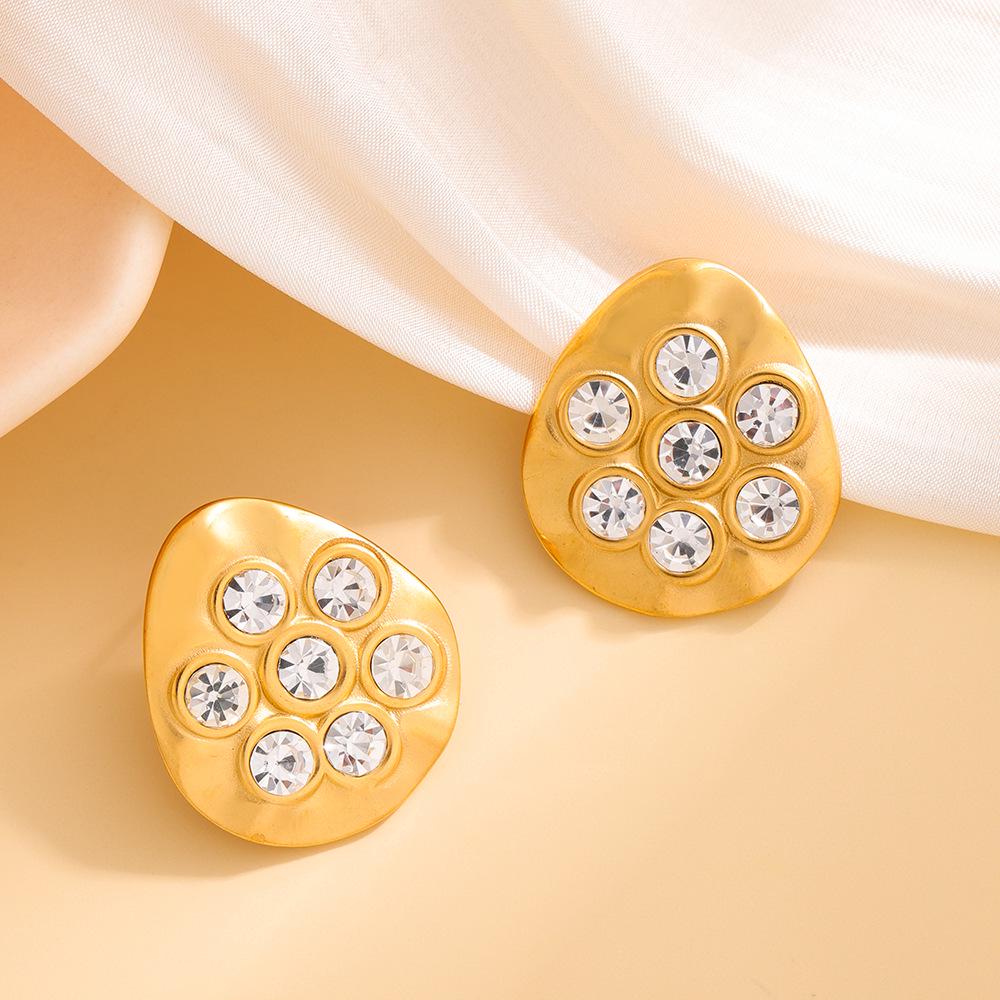 Polished Stainless Steel Pearl Stud Earrings for Women - Irregular Geometric Flower Design