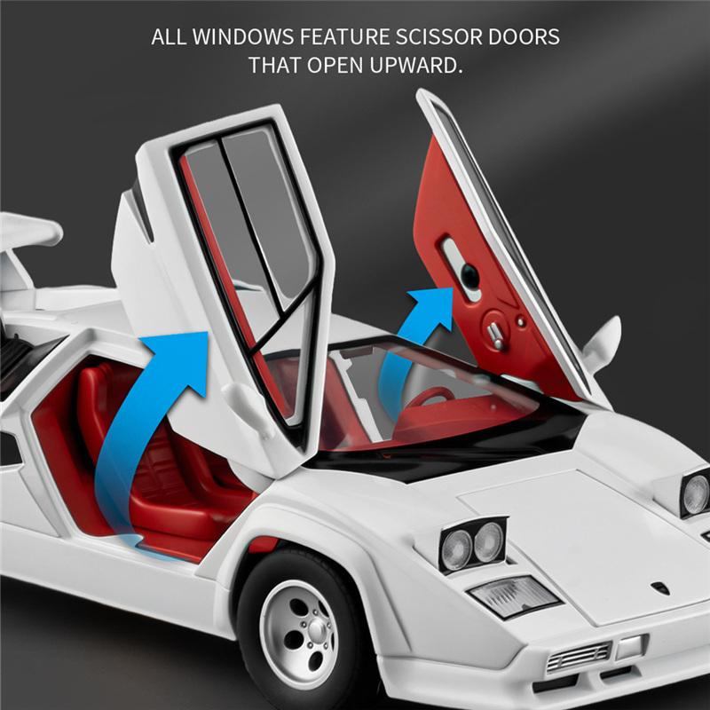 1/24 Lamborghini Countach LP5000s Alloy Classic Sports Car Model Diecast Metal Retro Racing Vehicles Car Model Sound and Light Kids Toy Gift