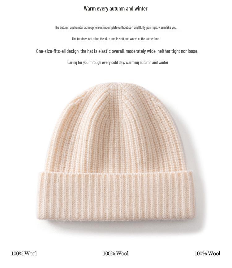 Thickened Wool Ribbed Cuff Cashmere Knit Hat - Warm and In Stock