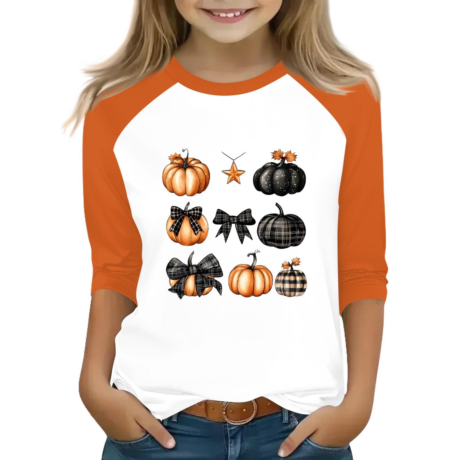 

Топы для девочек-подростков 4-16 лет, футболки с круглым вырезом и рукавами 3/4, модные топы, нарядные футболки на Хэллоуин 100