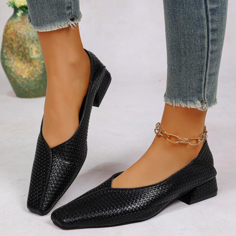 Französischer Platz erstes Jahr neue weiche Leder-Schuhe mit dickem Absatz Schlangenmuster einfach und vielseitig Mode mittelhoher Absatz tiefer Ausschnitt Temperament Einzel-Schuhe