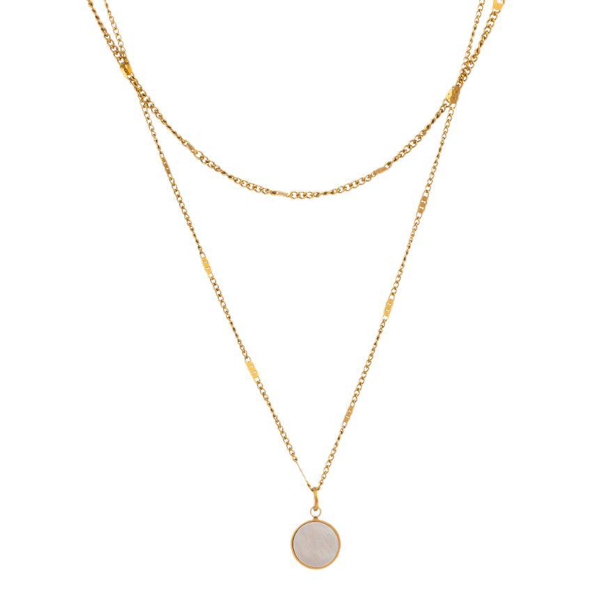 Retro simple double-layer white shell patch gold-plated stacked collarbone necklace women's jewelry
