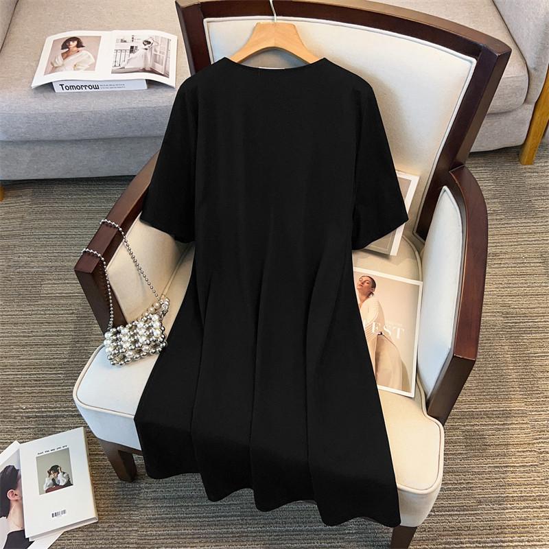 Plus Size V-Neck Slimming Mid-Length Dress for Women 200/300/350 Jin - New Style 7190