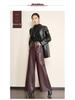 Chic Women's High-Waisted Lambskin Wide-Leg Pants - 2025 Autumn/Winter Slimming Casual Fit