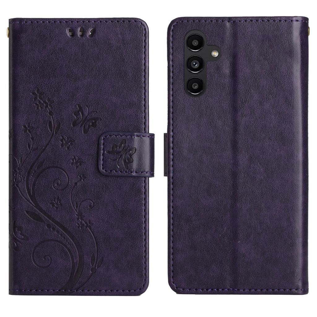 For Samsung Galaxy S24 FE Leather Wallet Case Butterfly Flower Imprinted Phone Cover with Strap