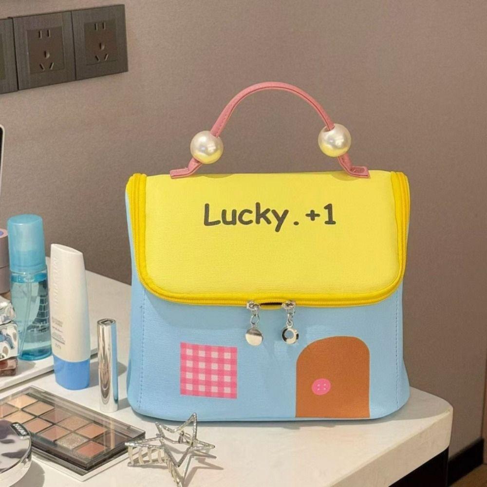 Kawaii Handheld Cosmetic Case Large Capacity Portable Storage Bag Cute Cabin Makeup Bag  Girls
