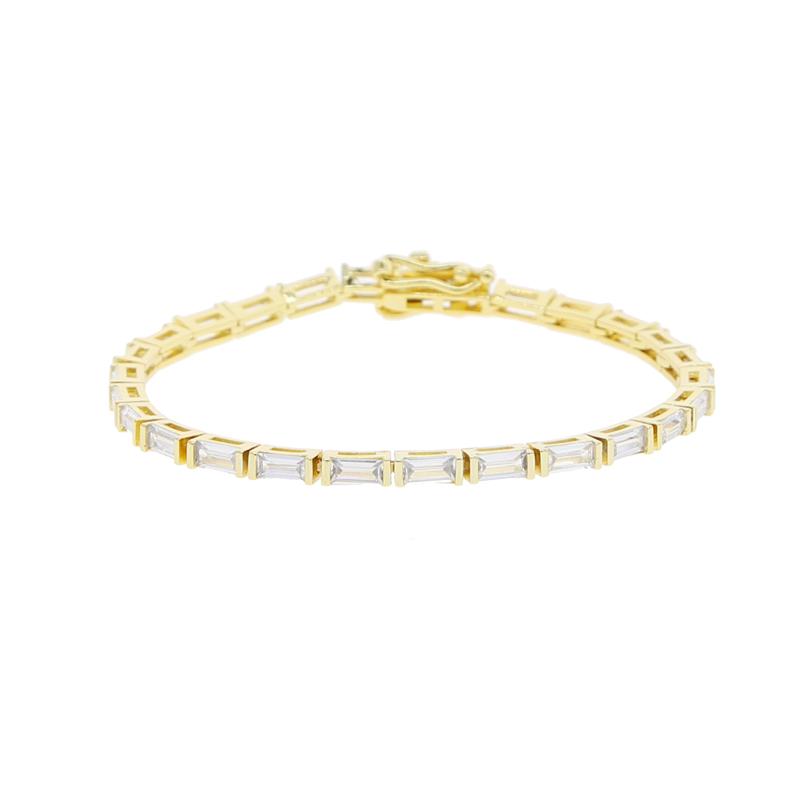 Hot Selling 18K Gold Plated Geometric Rectangle Tennis Chain Bracelet Bangle Iced Bling 5A Cubic Zirconia CZ for Christian Gifts 17cm