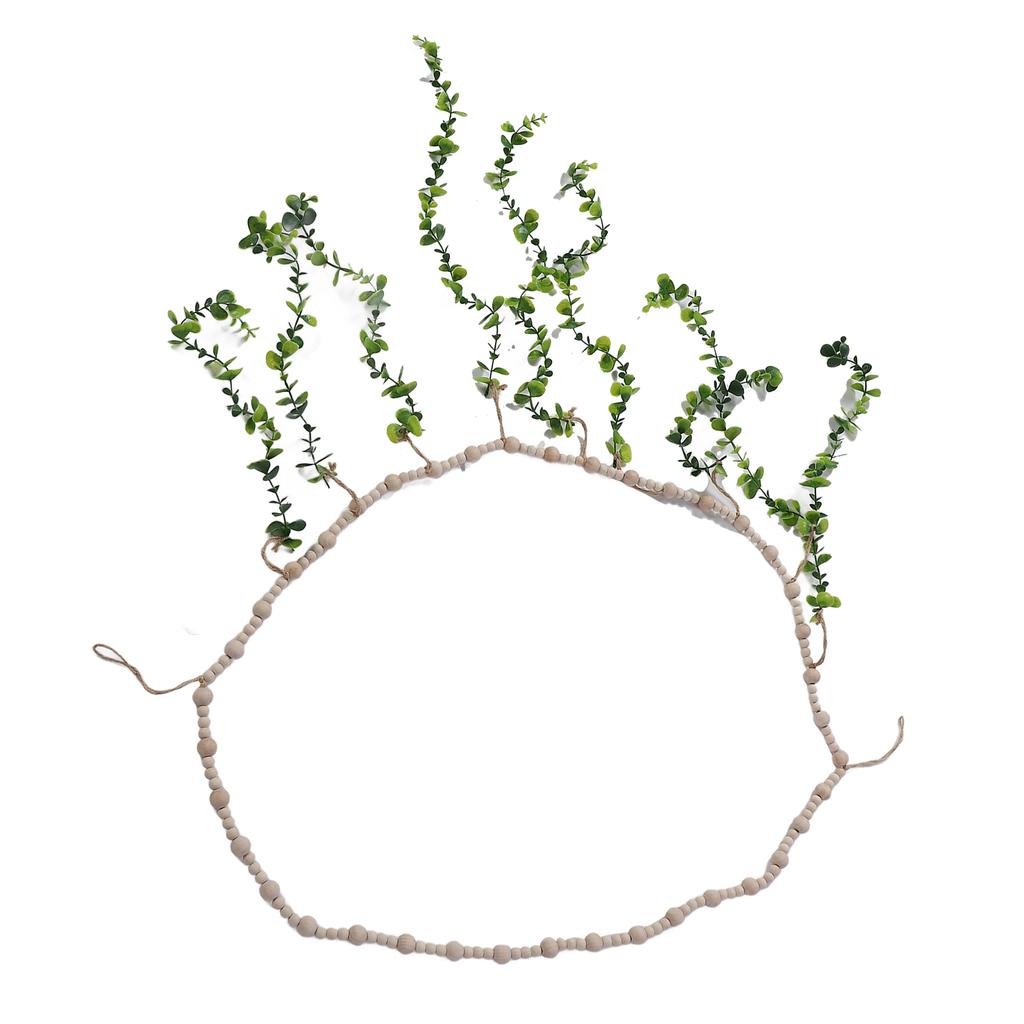 Hanging Photo Display Holder Wall Decor Wooden Bead Garland Realistic Eucalyptus Leaf Photo Display 