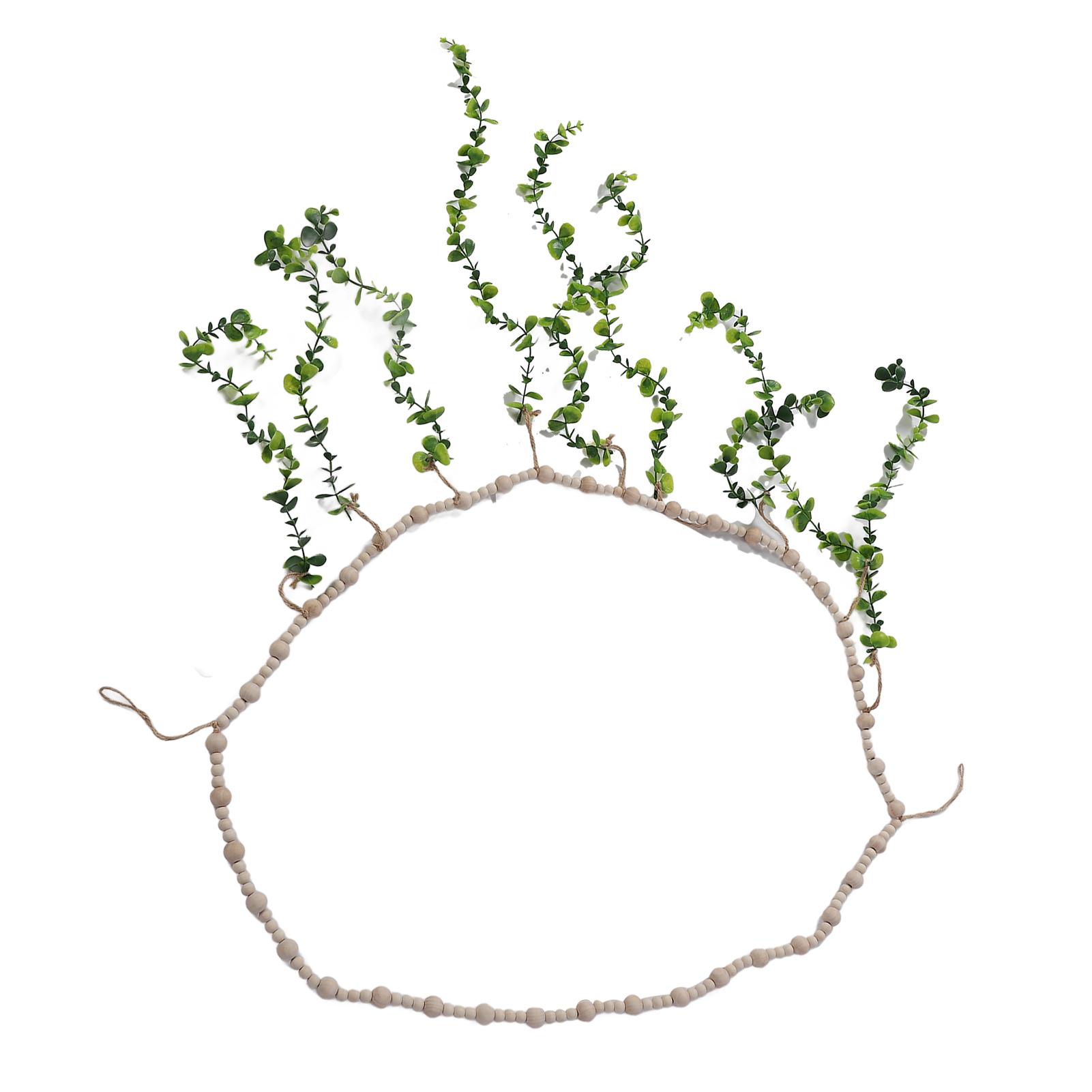 

Подвесной держатель для фотографий, настенный декор, гирлянда из деревянных бусин, реалистичный дисплей для фотографий с листьями эвкалипта