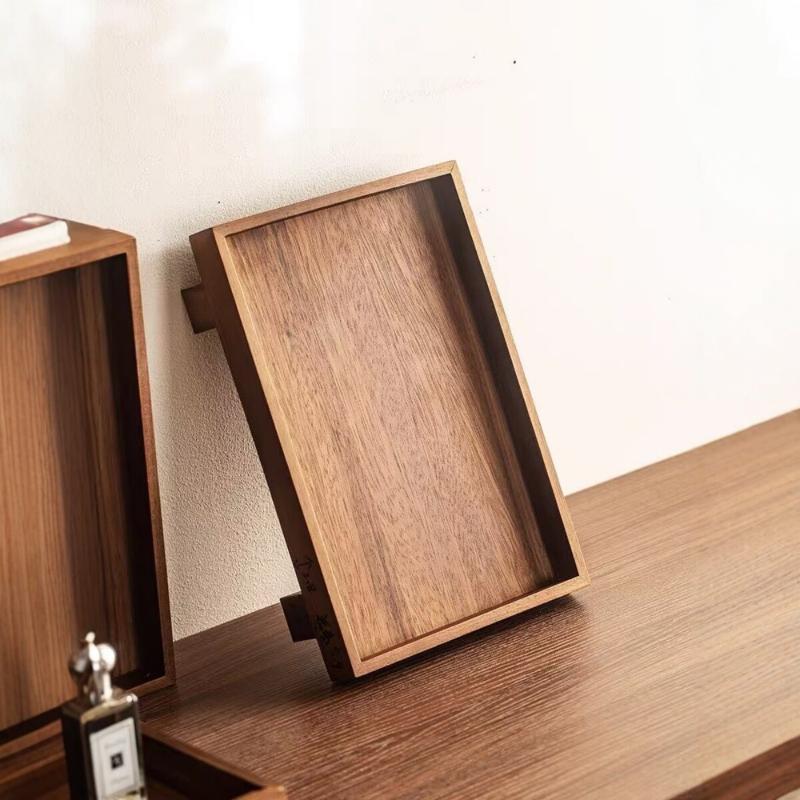 Simple Household Wooden Tea Tray Rectangular Elegant and Practical Design