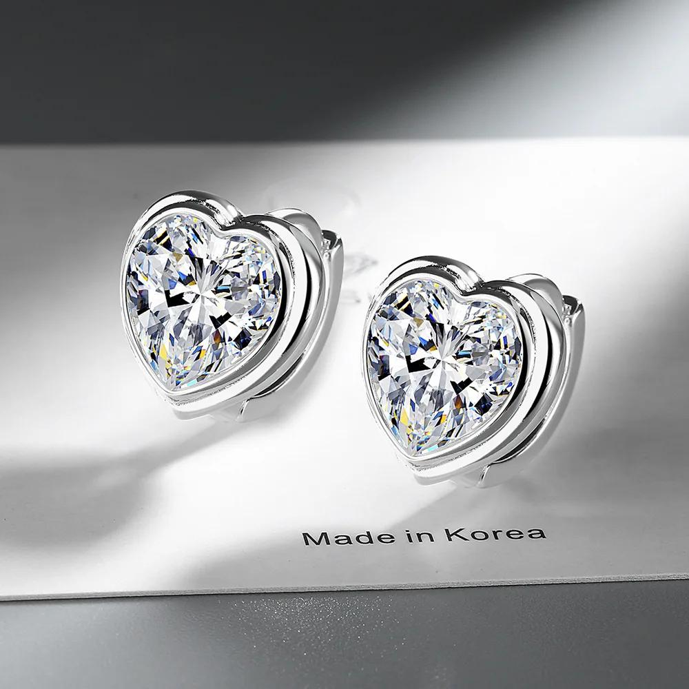 S925 sterling silver love zircon earrings women s fashion pink diamond earrings simple ear jewelry белый
