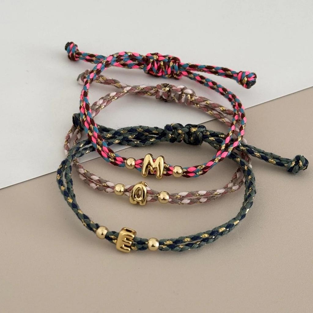 Braccialetto con Iniziale Alfabeto Vlen per Donna Lettere a Bolla da A a Z Cordino Colorato Regolabile Regalo di Amicizia Gioiello Semplice e Raffinato