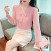 Camicia da Donna Dolcevita con Fiocco Stile Coreano Manica Lunga Dolce