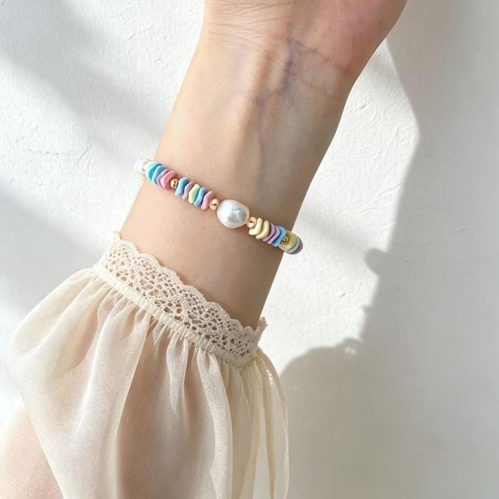 Rainbow Stone Pearl Necklace & Bracelet Set: High-End European Seaside Style for Women