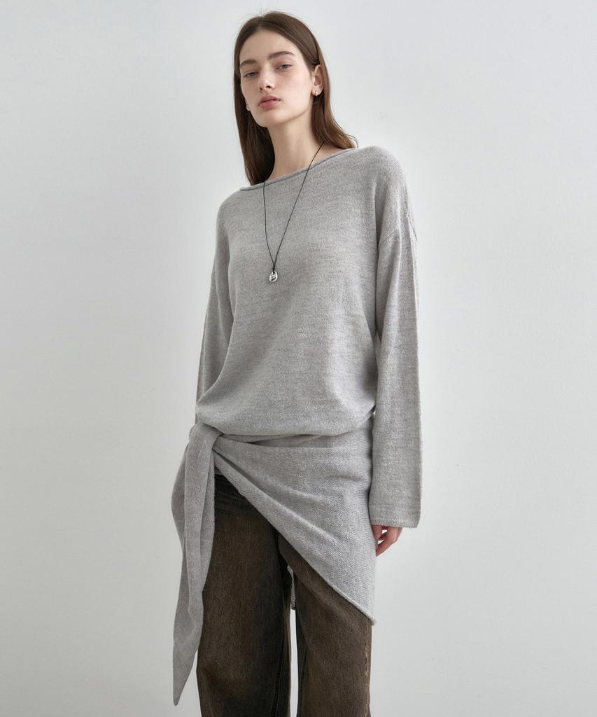 MONGDOL Loose Alpaca Boat Neck Knit Top Gray Mdkt119Gray