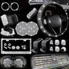 26pcs of Car Interior Cover Steering Wheel Cover License Plate Frame Car Hook Water Coaster One-Button Start Ring Air Outlet Decorative Strip Set