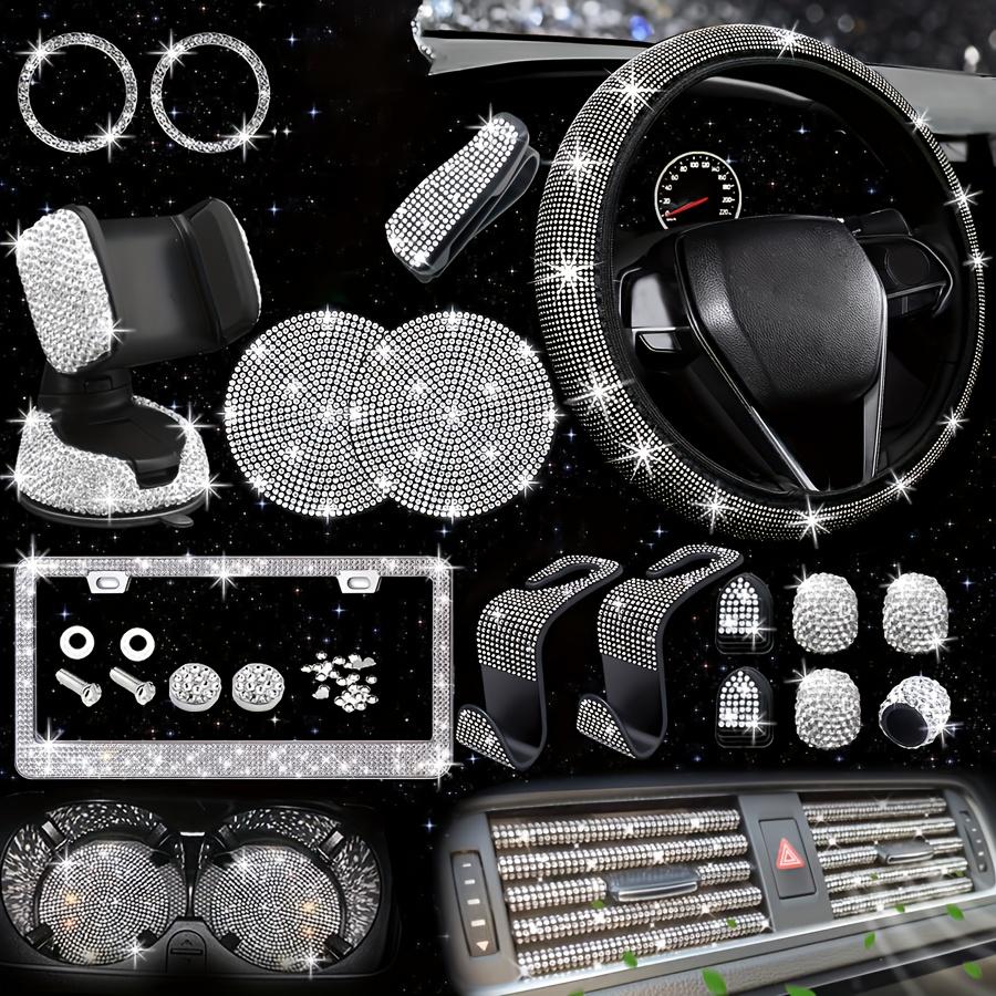 26pcs of Car Interior Cover Steering Wheel Cover License Plate Frame Car Hook Water Coaster One-Button Start Ring Air Outlet Decorative Strip Set