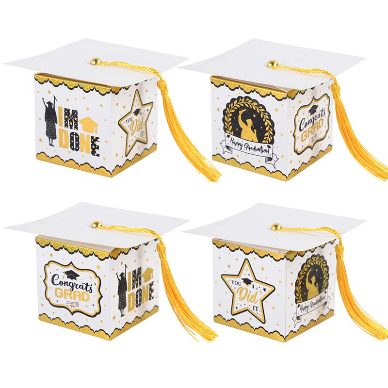 

5/10Pcs Bachelor Hat Cap Candy Box Graduation Cookie Gift Packaging Boxes Bag 2023 Grad Congratulation Party Favors Supplies 5pcs