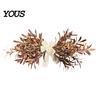 Decorative Wreath for Mantel 23.6" Artificial Olive Wreath, Faux Fall Leaf Teardrop Swag, Autumn Door Hanger Curved with Burlap Bow Thanksgiving Front