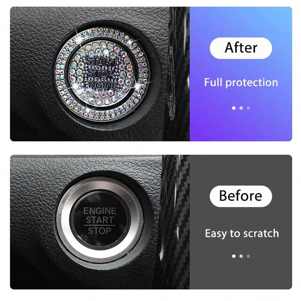 1pc Shiny Car Engine Start Stop Button Cover, Shiny Rhinestone Ring Trim, Scratch Resistant, Non-Slip, Easy To Install
