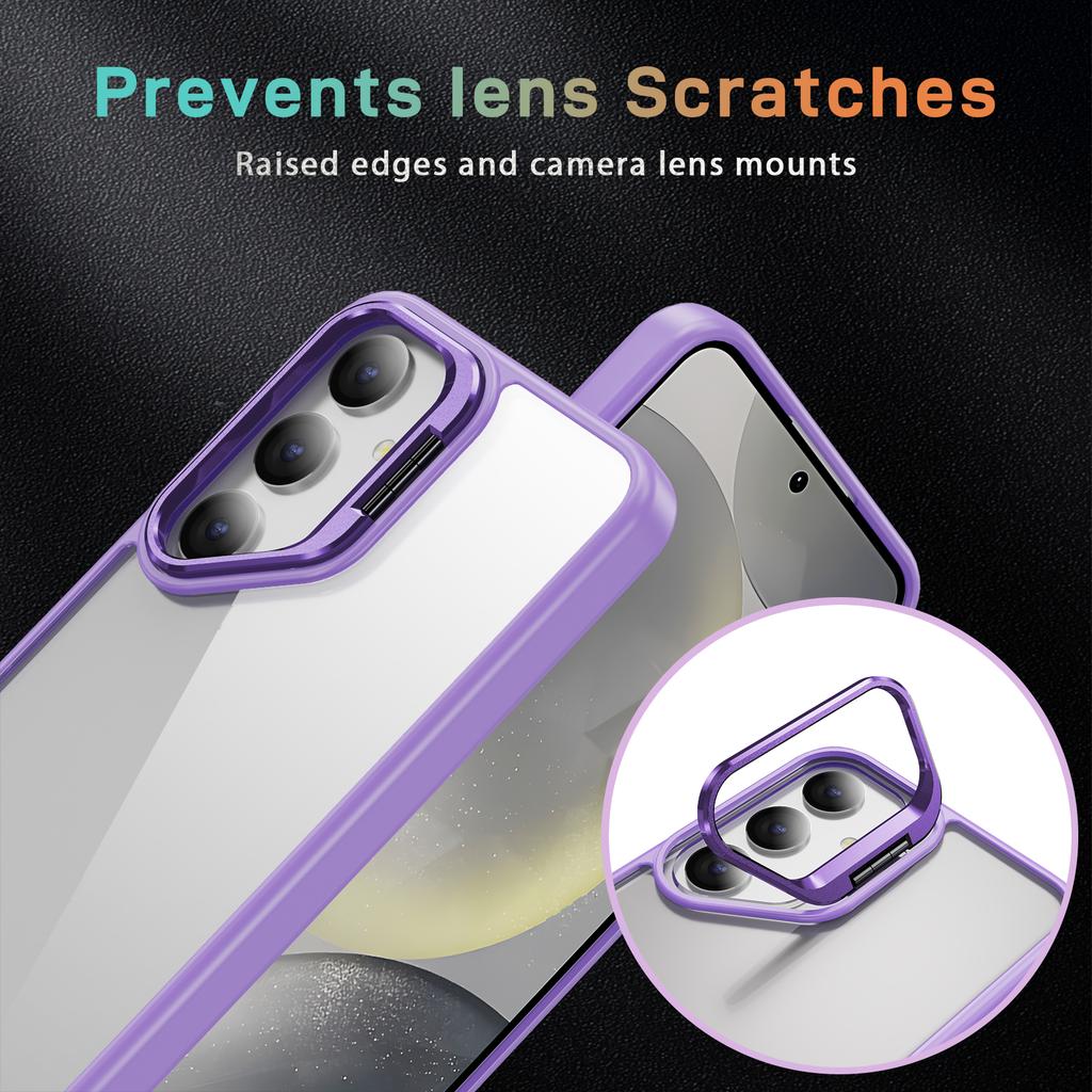 For Samsung Galaxy S25 Case Lens Frame Kickstand TPU+Acrylic Protective Phone Cover