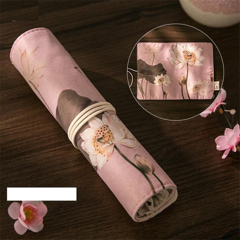

Винтажная сумка-карандаш с цветочной ручкой, оригинальная упаковка в китайском стиле, абрикос, лотос, кран для хранения, рулонная сумка