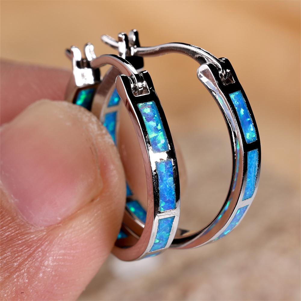 Orecchini a Cerchio Cerchio Rotondo con Pietre Multicolori Opale Bianco Blu Per Donna Vintage Oro Argento Colore Gioielli da Matrimonio Regali di Fidanzamento