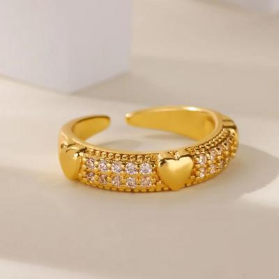 Classic Luxury Zircon Heart Rings For Women  Gold Plated Heart Opening Ring Wedding Aesthetic Christmas Jewelry Gift
