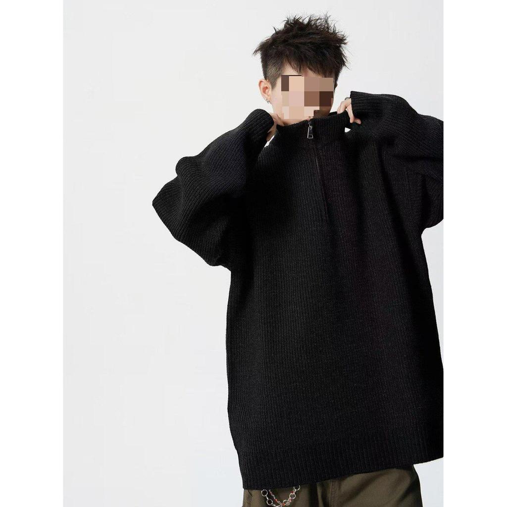 Men's Oversized Half-Zip Knit Sweater for Autumn/Winter