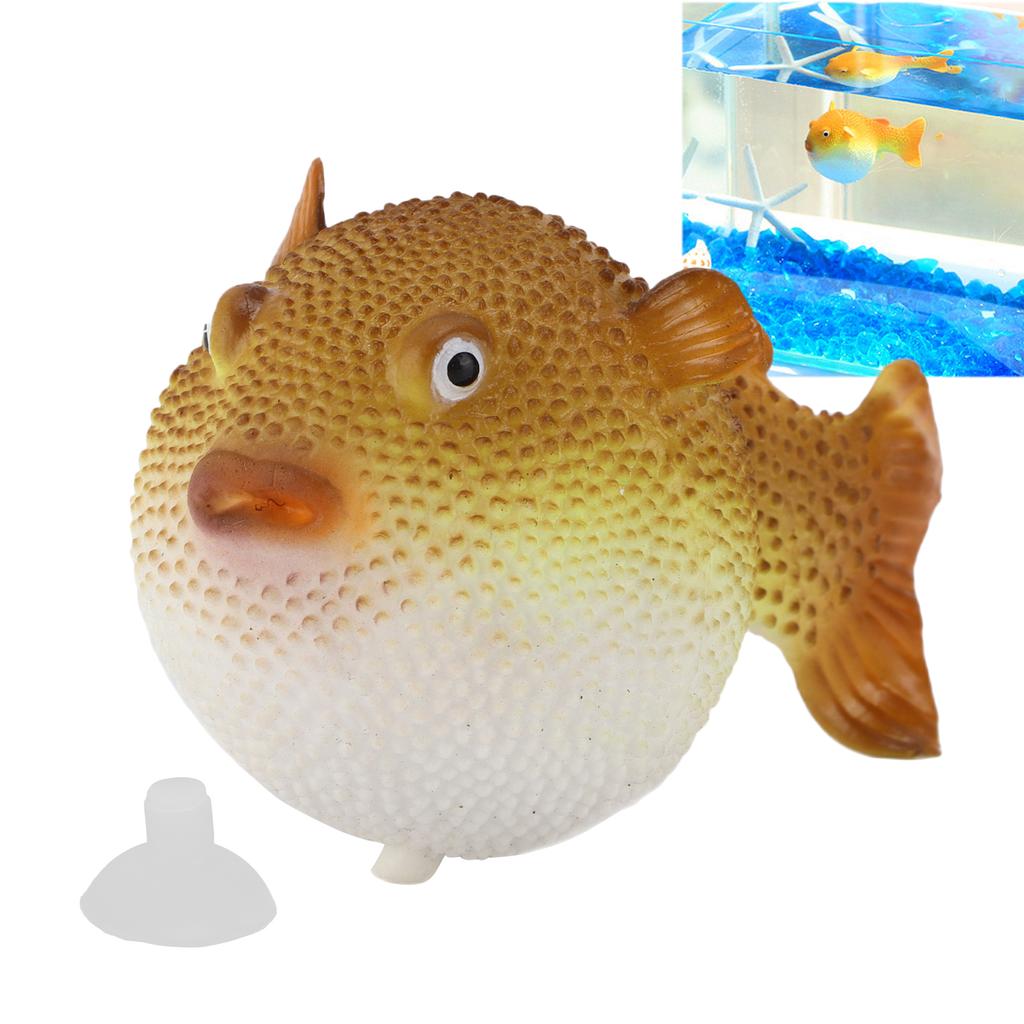 Aquarium Puffer Fish Luminous Simulation Rubber Fish with Suction Cup for Fish TanksOrange