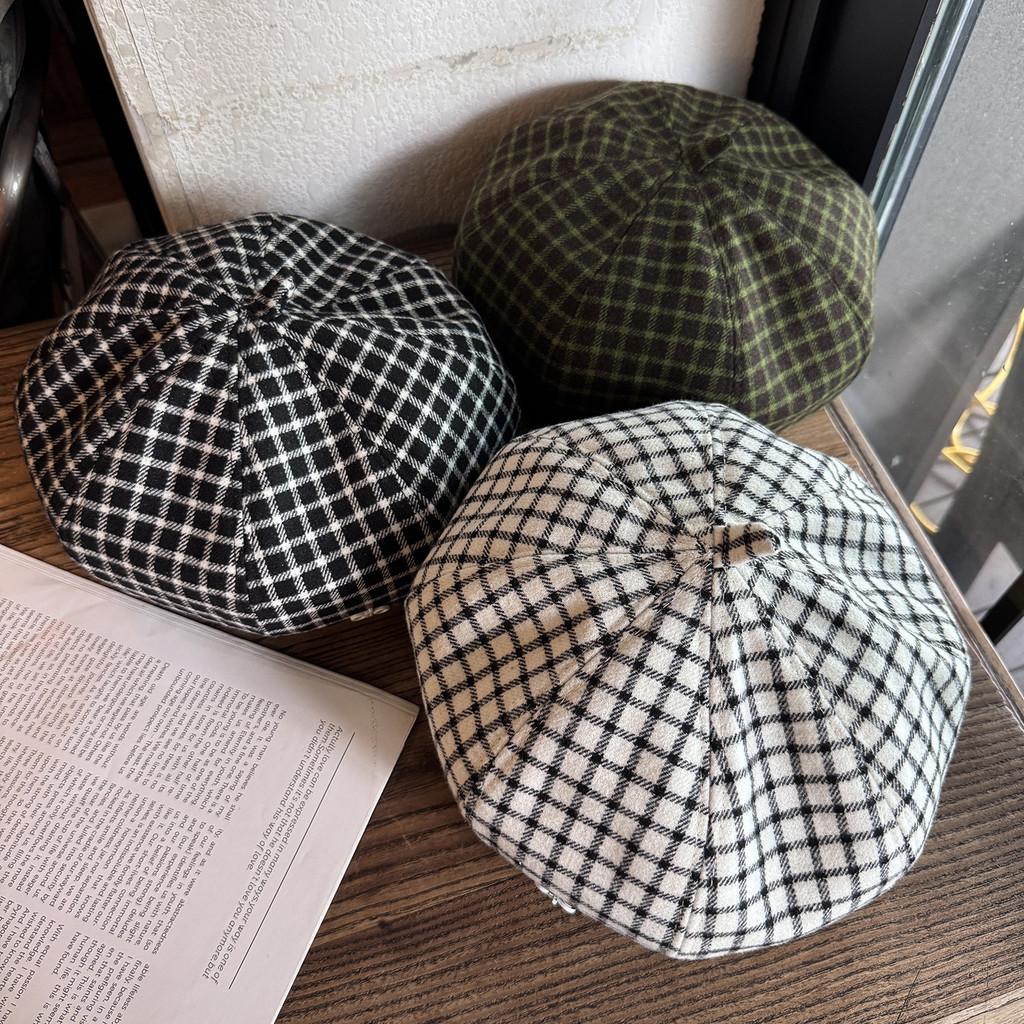 Clashing Color Grid Artistic Vintage Beret Hat Geometric Elements Spring Women