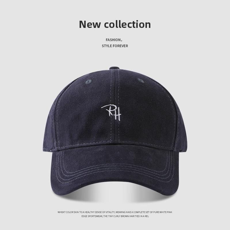 Korean Style RH Letter Embroidery Baseball Cap Simple Versatile Large Head Size Face Slimming Street Fashion Hip Hop Cap