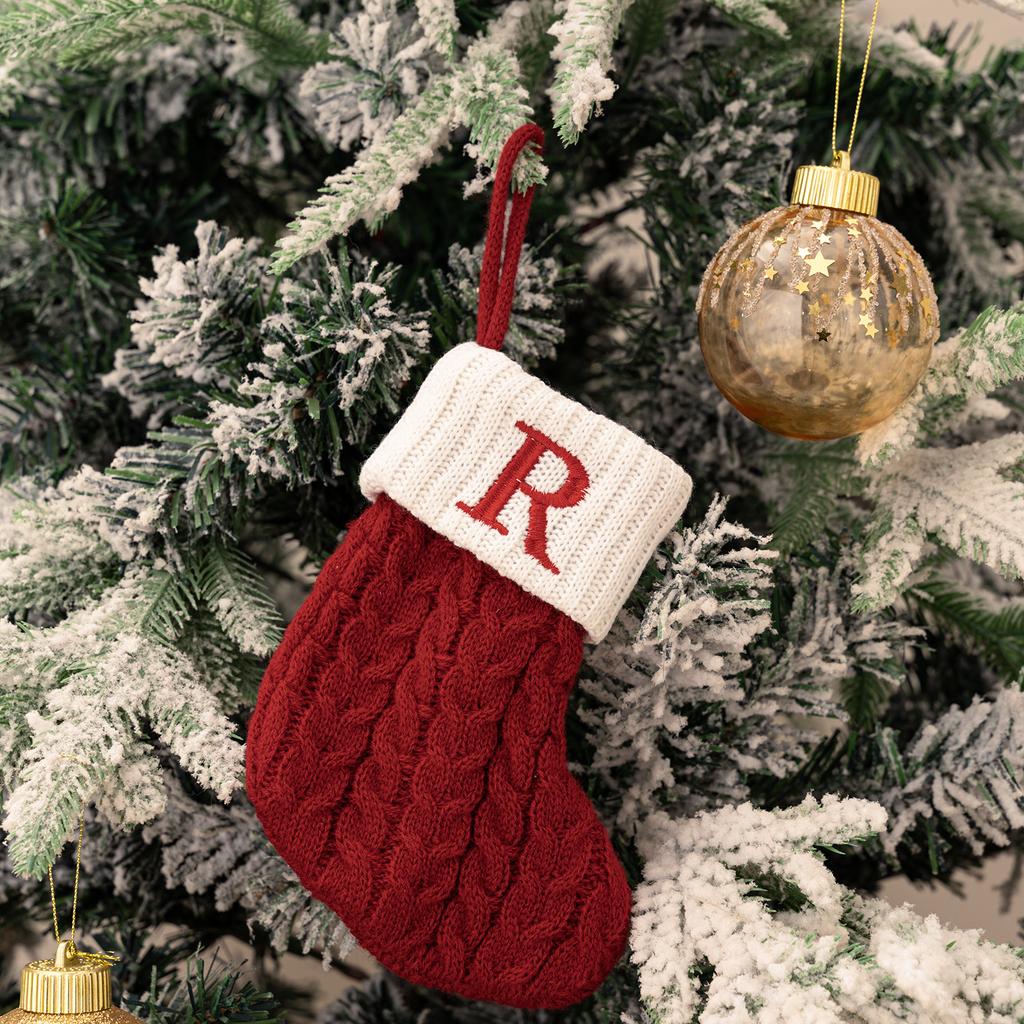 Letters Christmas Stocking New Knitting Christmas Tree Pendant Decorations For Home Xmas Gift Snowflake Alphabet Christmas Socks