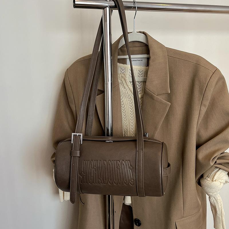 Popular retro Maillard texture portable soft leather cylindrical bag women's versatile simple multi-back pillow bag