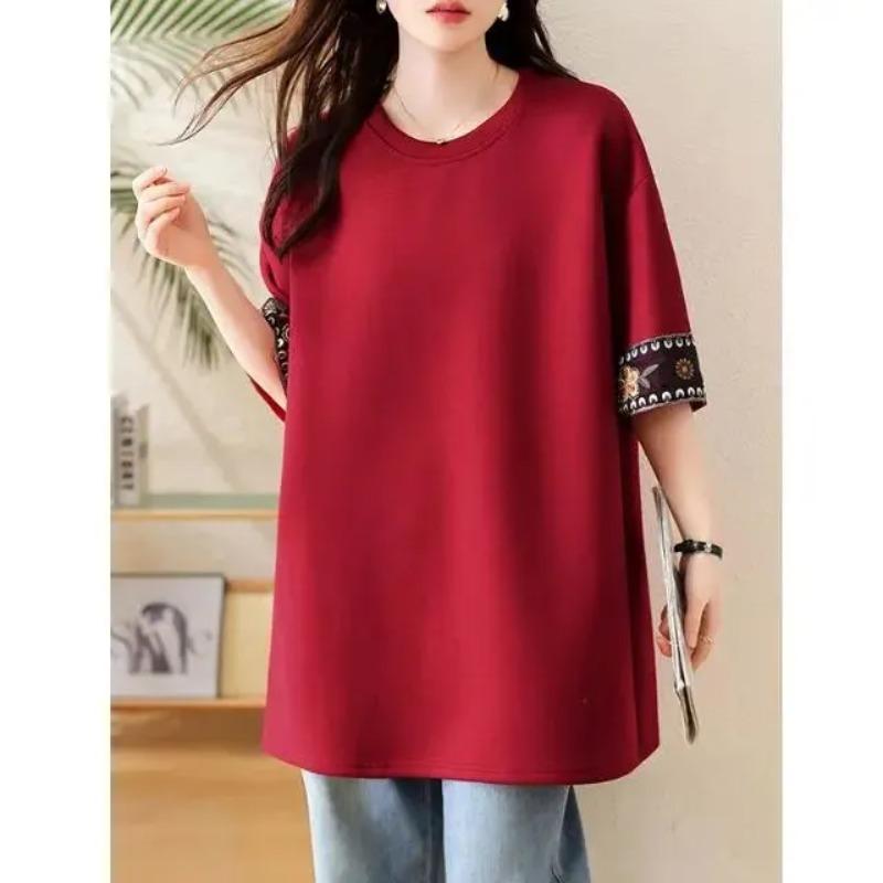 Pure Cotton New Chinese Style Mid-length Retro Embroidered Short-sleeved Loose Versatile Casual Top