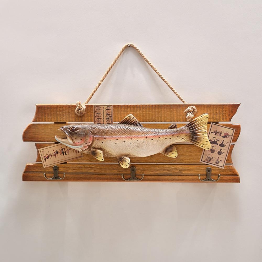 Handmade Wood Fish Wall Hanging Ornaments Realistic Fish Decor Hook  Living Room