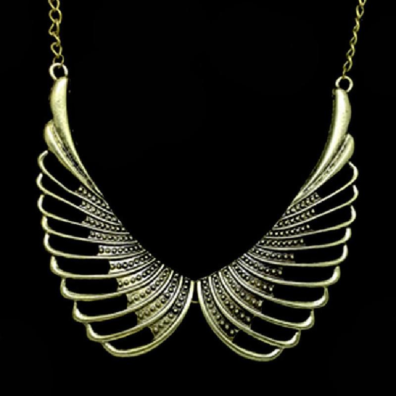 Fashionable Angel Retro Wing Pendant Women Metal Necklace For Travel And Gift