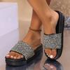2025 Sponge Cake Thick Bottom Bright Rhinestone Thick Match Glitter 4 Cm Thick One Word Soft Bottom Light Slippers Women