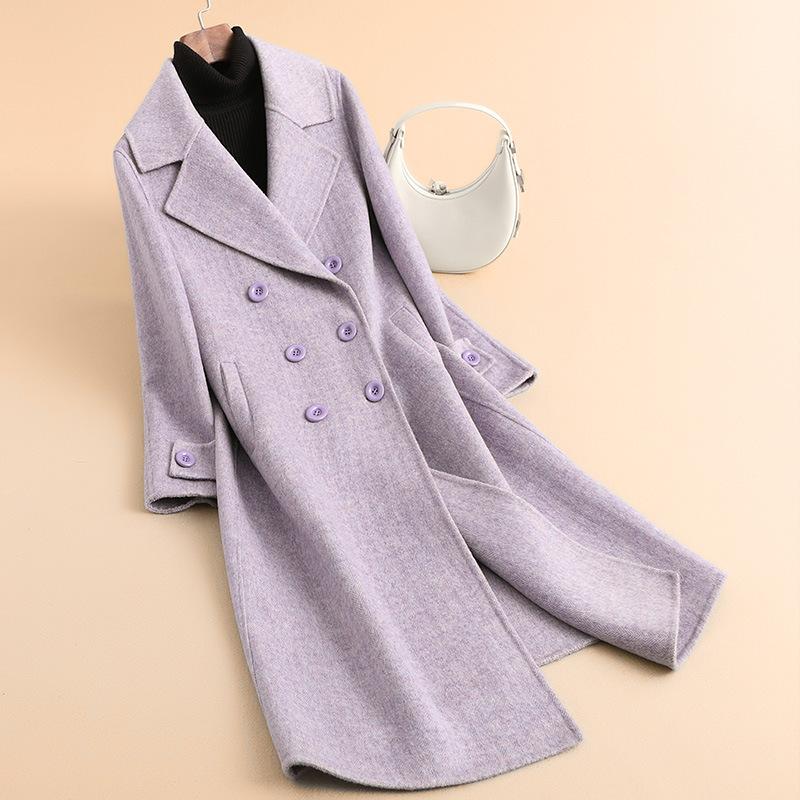 

Женское шерстяное двубортное пальто средней длины, осеннее новое популярное пальто с костюмным воротником, двухстороннее шерстяное пальто XL (recommended 127-69kg)