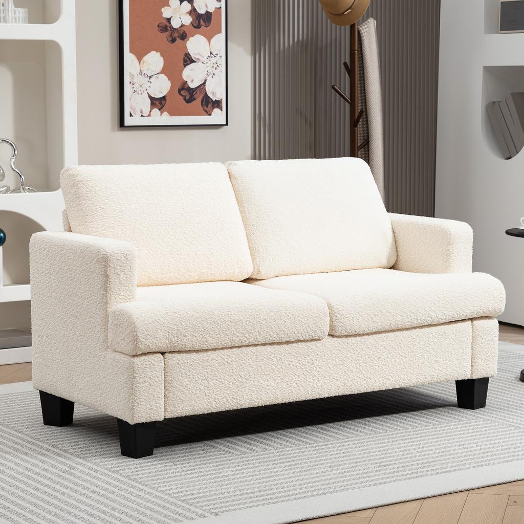 Divano a 2 posti 120 cm con cuscini dello schienale rimovibili, tessuto in ciniglia per soggiorno, camera da letto, ufficio, beige
