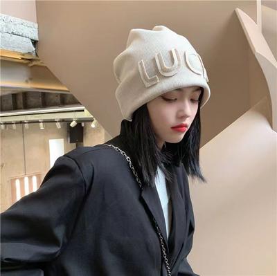 New Stacking Hat Female Alphabet Bag Head Knitted Hat Thickened Autumn and Winter Warm Windproof Ear Protection Hat Retro Knitted Hat