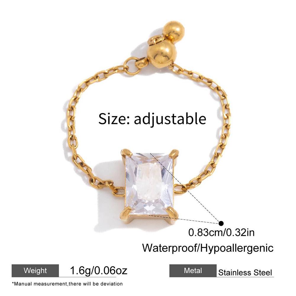 Stainless Steel Adjustable Rings for Women Waterproof Gold Plated Shiny Geometric CZ Zircon Pendant Fashion Finger Jewelry