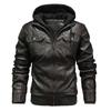 Men's Winter Plus Size PU Leather Jacket with Detachable Hood - Fleece-Lined Motorcycle Coat, European & American Style