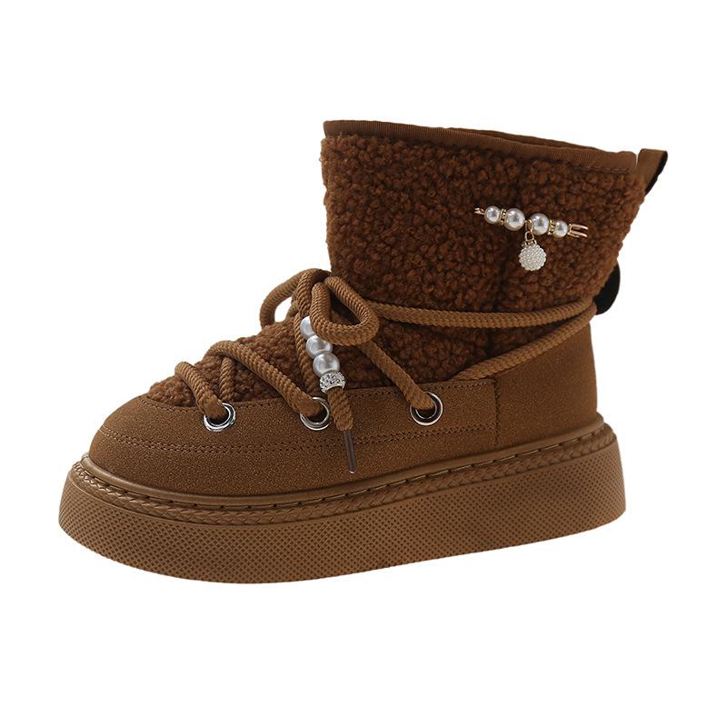 2024 Round Head Lace-up Fashion Warm Cotton Shoes Platform Versatile Snow Boots Flat Casual Winter Shoes Women Botas De Mujer